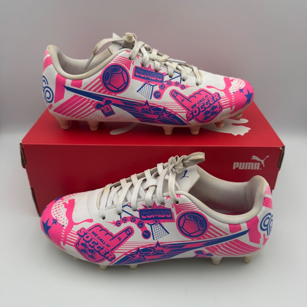 Puma Ultra CP Legacy FG/AG Jr Soccer Cleats‎ Kids 3.5 White Pink Blue 108775-01